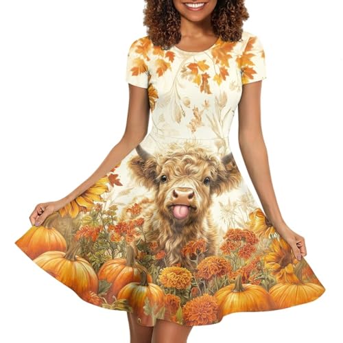 Image of Irisjudy T Shirt Dress for Women Short Sleeve Girls Short Sleeve Dress Plus Size, O Neck Knee Length Midi Dress for Ladies