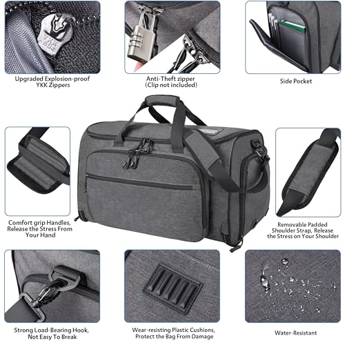 Garment Duffle Bags for Travel, YKK Zippers Carry On Convertible Suit Bag with Waterproof Compartment & Shoe Compartment & Shoulder Strap4