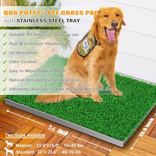 Dog Grass Pad with Tray, Reusable Large Artificial Turf Grass Potty and Puppy Pee Pads for Dogs, Portable Stainless Steel Dog Litter Box for Indoor/Outdoor Potty Training Toilet - Image 3