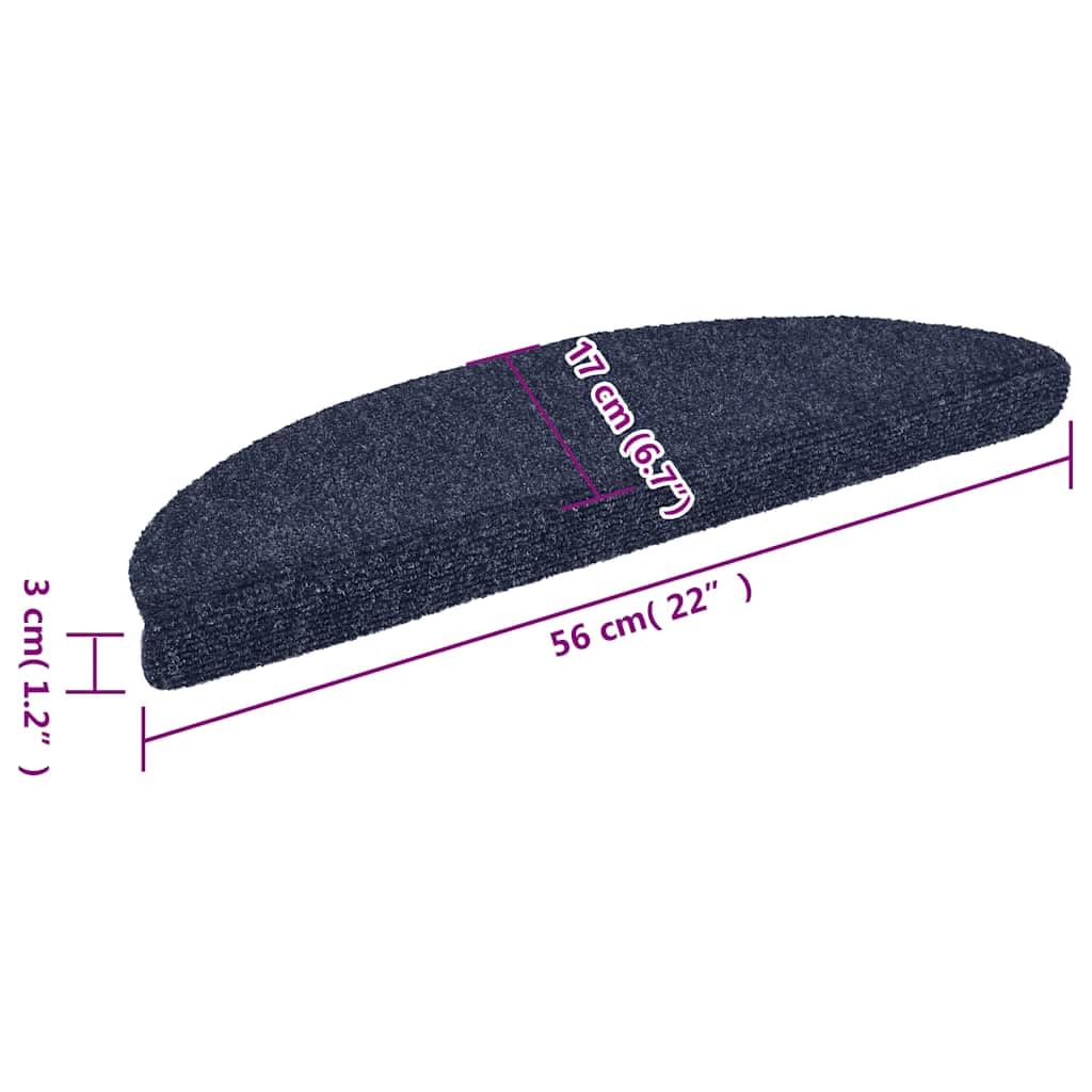 vidaXL Tapis d'escalier Autocollants 15 pièces 56 x 17 x 3 cm Bleu Demi-Rond