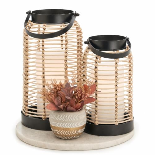 Natural Rattan Boho Lanterns - Handcrafted Chic Farmhouse Decor for Home
