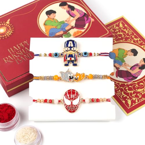 Set of 3 Three Assorted Design Rakhi for Brother Raksha Bandhan Fancy Rakhi for Bhaiya/Bhabhi/Siblings Rakshabandhan Special Rakhi for Love One2