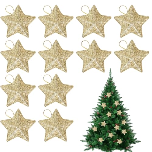ALEGRE® Weihnachtsbaum Deko Stern Gold, 12 Stück Glitzer Sterne zum...
