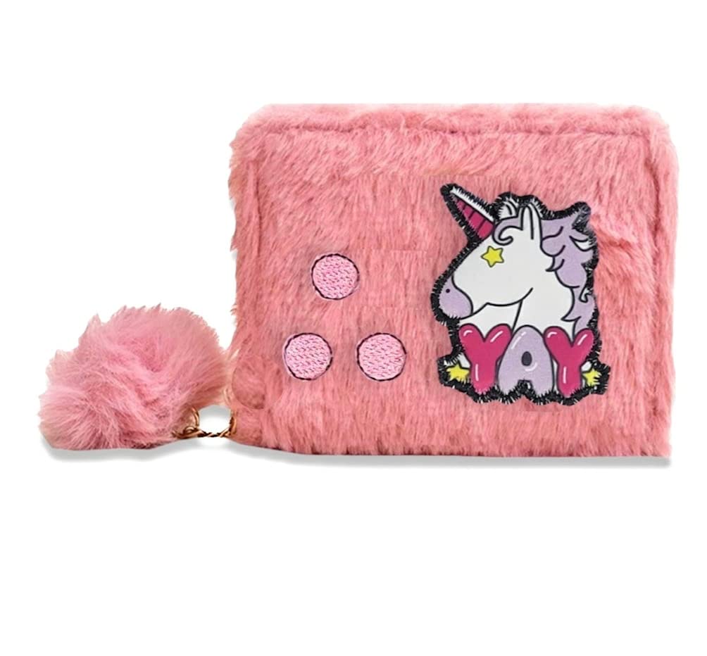 Pink Unicorn Fur Soft Plush Wallet Clutch Purse with Zipper, 3 Compartments, Includes Coin Pocket, Whimsical Style, Women's Wallet-image-34