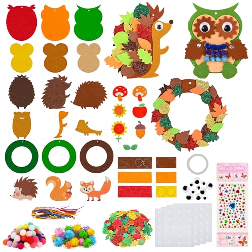 29 Pezzi Kit Lavoretti Creativi per Bambini, Kit Lavoretti Creativi Autunnali per Bambini, Set Lavoretti Animali Con, Artigianato Gufo Scoiattolo Volpe Riccio Ghirlanda, Kit Creativo Autunnale