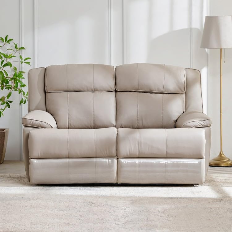 Image of Home Centre | Torino Half Leather 2-Seater Recliner Set | Recliner Sofa for Living Room | Solid Wood | Grey | 2 Year Warranty