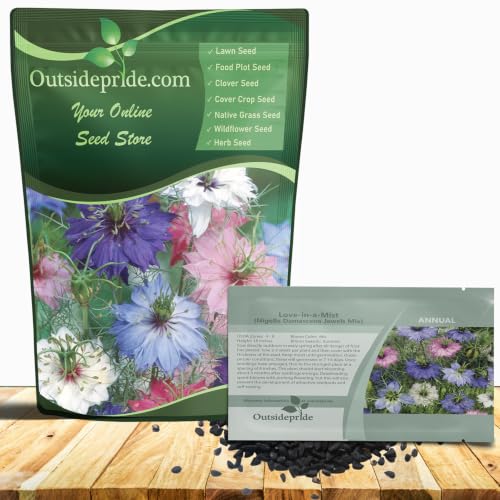 Outsidepride Jewels Mix Nigella Seeds - 1000 Pcs Annual Flower Seeds for Planting with Vibrant Blooms & Lacy, Fern-Like Foliage, Attractive Cut Flower for Small Garden Spaces & Floral Arrangements