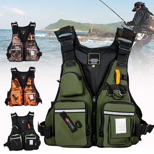 Giubbotto di Salvataggio Adulto Regolabile, Salvagente con Tasche Multiple, Leggero Giubbotto di Sicurezza per Pesca Kayak SUP Sport Acquatici(Militarygreen)