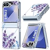 FCSWEET for Samsung Galaxy Z Flip 6 Case with Hinge Protection,Clear Floral Lavender Shockproof Protective Hard PC Slim Floral Women Phone Case for Z Flip6 - Purple Lavender