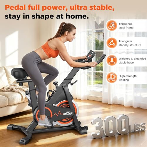 Image of RELIFE REBUILD YOUR LIFE Exercise Bike Stationary for Home Indoor,Cycling Bike with Silent Belt Drive for Home Cardio,Brake Pad Resistance with djustable & Comfort Seat /PAD Holder /LCD Monitor.