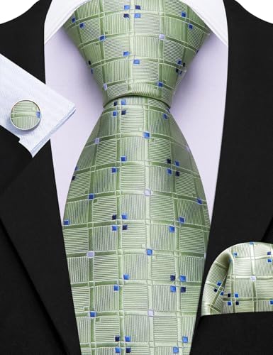 Image of Barry.Wang Classic Mens Ties Silk Necktie Pocket Square Cufflinks Set Woven Designer Wedding Business