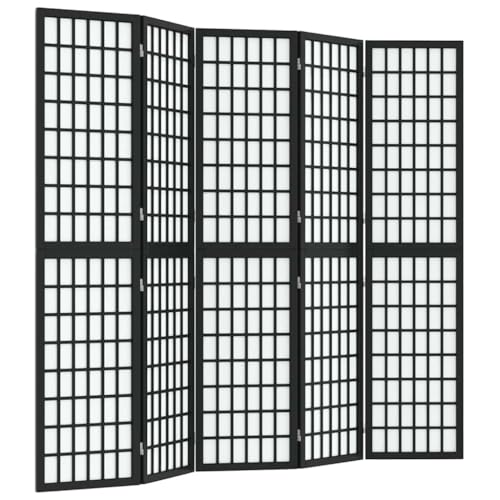 vidaXL Biombo Plegable con 5 Paneles Estilo japonés Negro 200x170 cm, Divisor de Habitaciones, biombo Separador de ambientes, biombo Plegable
