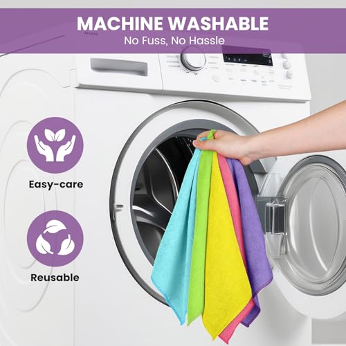 Image of 12 Pack Microfiber Cleaning Cloth, 6 Assorted Colors Cleaning Rags for Housekeeping, Colorful Reusable Microfiber Towels for Car, Kitchen, Bathroom and Household Cleaning Supplies, 11.8 inchX11.8 inch