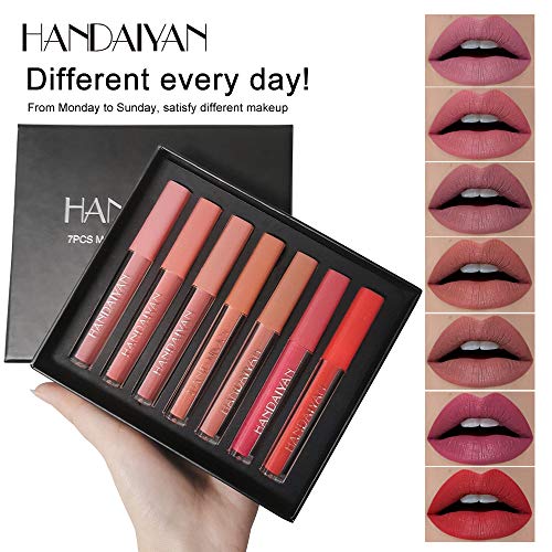 7 Colors Matte Liquid Lipstick Makeup Set, Matte Velvety Long-Lasting Wear Non-Stick Cup Not Fade Waterproof Lip Gloss (7PCS)