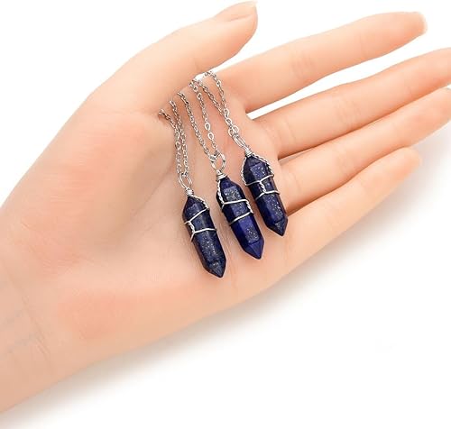 Miniatura 4 de Collar con colgante de bala de piedras preciosas naturales envueltas en alambre de cristal curativo de cuarzo, reiki, chakras, roca energética