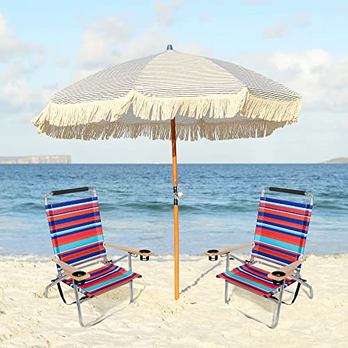 Garden Elements Colorful Foldable Reclining Aluminum Beach Chairs With Cupholders And Carrying Strap, Multicolor, Pack Of 2 #TOP1