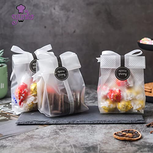 Yunko Cookie Bags Translucent Plastic Candy Bags Treat Bags Valentine Gift Bags For Mini Loaf,Bundt Cake,Hot Cocoa Bomb Packaging With Stickers(100Pack,Black Dot) #TOP4