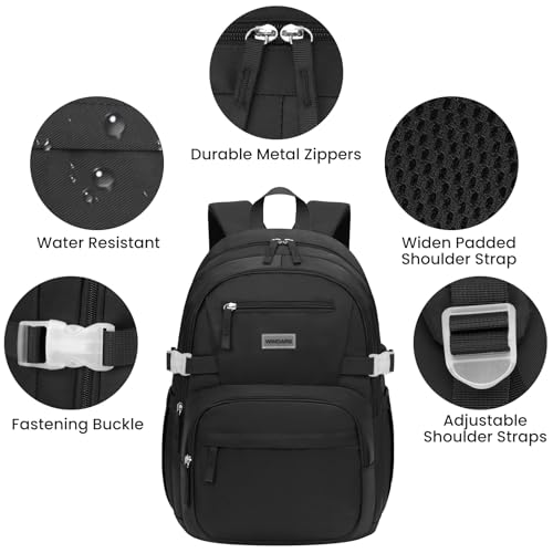 Image of WINDARS Backpack for School Girls, Cute High School Backpacks for Teens Women Student Large Bookbag 15.6 Inch Laptop Bag with USB Charger Port for College Work Travel Trip 3 Pcs(Black)