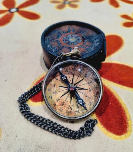 Brújula Vintage de Bolsillo de Latón con Estuche de Cuero miniatura 2