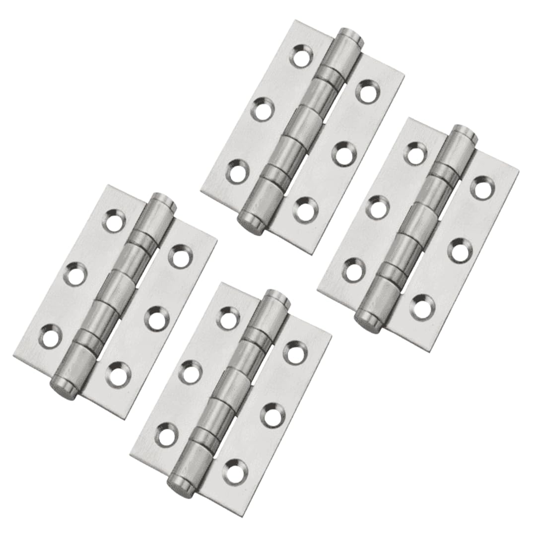 3" (76mm) Stainless Steel Ball Bearing Butt Hinges - Satin Finish Door Hinges with Screws - Smooth Action Heavy Duty Hinges (2 x Pairs)