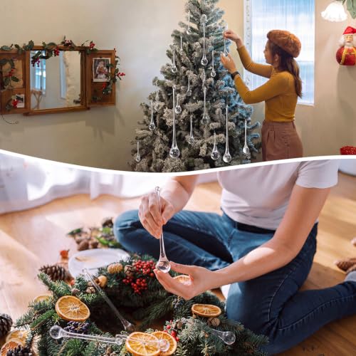 Image of 44 Pcs Clear Glass Teardrop Ornaments Christmas in July Crystal Raindrop Hanging Ornaments Crystal Chandelier Drop Pendant Icicles Decorations for Summer Tree Party Supplies (7 Multiple Sizes)