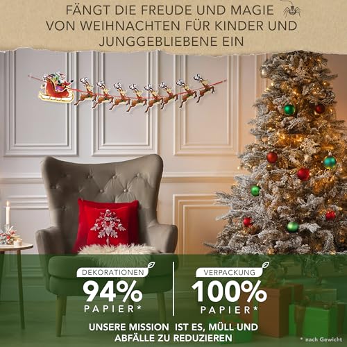 Itsy Bitsy Party Co Premium wiederverwendbare Weihnachtswimpelkette – Weihnachtsdekoration mit Weihnachtsmann und Rentier, Weihnachtsbanner, Weihnachtsgirlande, hängende Weihnachtsdekoration für den I