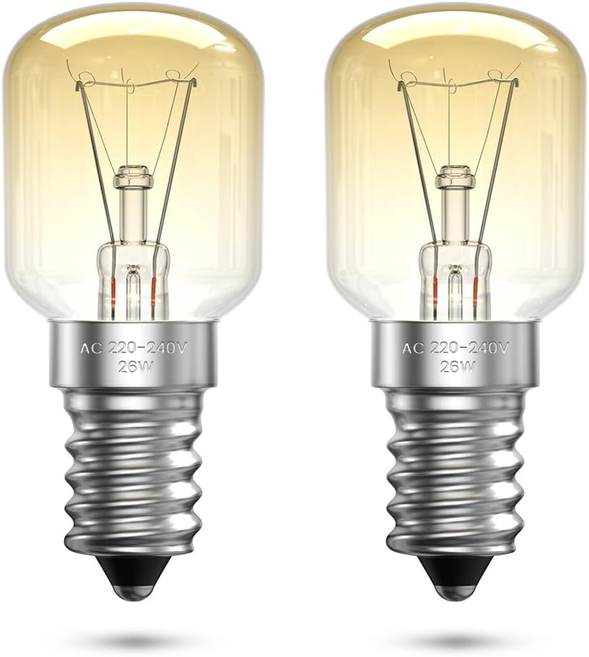 Bonlux E14 26W Backofenlampe, SES E14 Pygmy-Lampe, Hitzebeständig Bis 300 °C, Warmweiß 2700K, 230V für Mikrowellenherd, Dunstabzugshaube, Salzlampe, Kühlschrank, Herd, Gefrierschrank (2er-Pack)