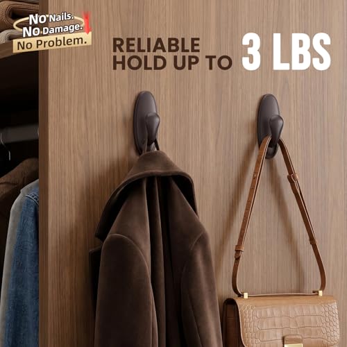 Image of TAILI Metal Adhesive Hooks for Wall No Damage, 2 Pack Heavy Duty Brown