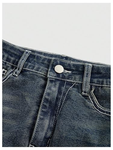 WDIRARA Women's Vintage Punk Cross Embroidered Denim Mini Skirt Stretchy Low Rise Bodycon Jean Skirts4