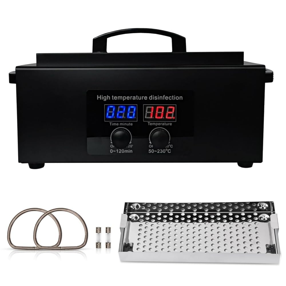Esterilizador Herramienta de uñas de alta temperatura con temporizador para cosméticos, estudios de cuidado de pies, peluquería Negro (Negro)