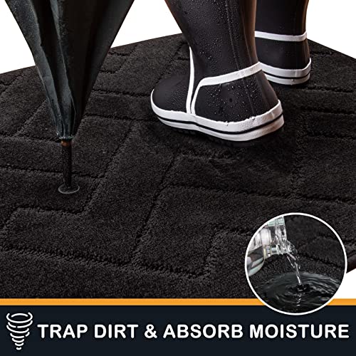 PURRUGS Dirt Trapping Door Mat 32" x 70", Non-Slip Machine Washable Entry Rug, Shoe Scraper, Dog Doormat, Super Absorbent Welcome Mat for Front & Back Door, Muddy Wet Shoes & Paws, Black