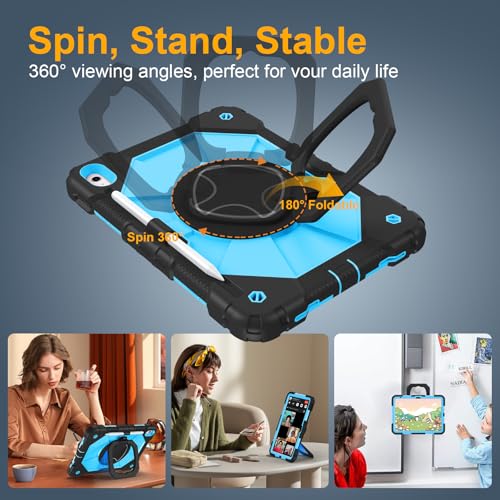 Image of Case for iPad A16 11th /10th Generation 11 inch /10.9 inch 2025 /2022, Ubearkk for iPad a16 case with Screen Protector, 360 Degree Rotating Stand Shoulder Strap Pencil Holder, Black Blue