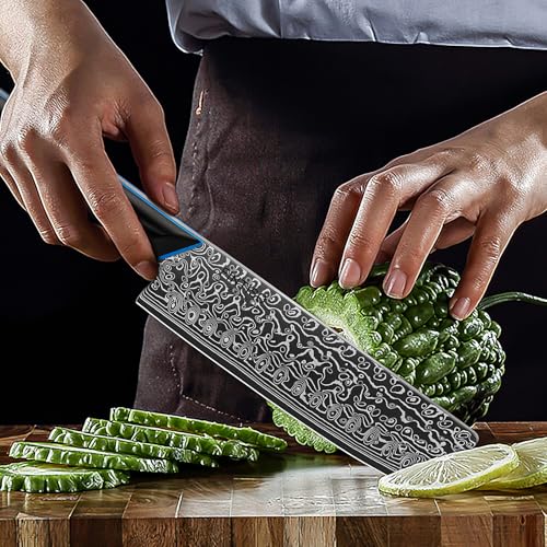 Image of 7 inch Nakiri Knife, Sharp Kitchen Knife Professional Asian Chef Knife in 67-Layer Japanese Damascus Steel, Multipurpose Meat Cleaver Vegetable Knife with G10 Handle