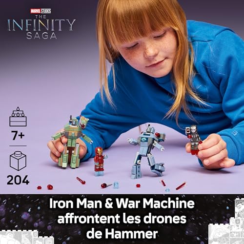 LEGO ǀ Marvel Iron Man et War Machine Contre Les Drones de Hammer - Jeu de Construction - 2 Minifigurines & 2 Figurines d'action avec Lance-Tenons - Cadeau de Super-Héros pour Garçon dès 7 Ans 76320