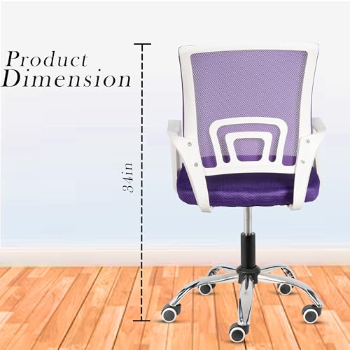 Image of Casa Copenhagen Mesh Mid Back Office /Study /Computer /Revolving /Desk Chair for Work from Home -Metal Base, Height Adjustable Seat- Purple & White Handle