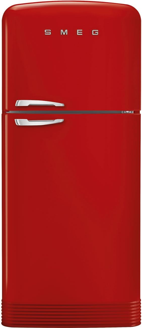 Smeg FAB50 Retro Style Refrigerator – 19.28 cu. ft. Freestanding Fridge-Freezer, Dual Cooling, No-Frost, Adjustable Glass Shelves, Chrome Handle – Red – Made in Italy