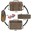 NEWHEY Mens Laptop Shoulder Canvas Messenger Bag Waterproof Computer Briefcase Notebook Vintage Satchel Designer School Work Bags Khaqi 15.6 Leather #3