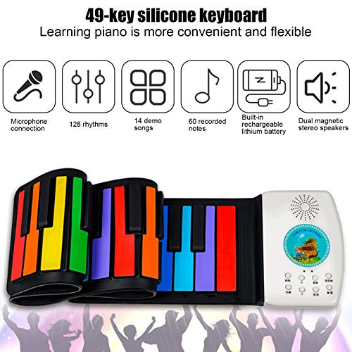 49 Tasten Roll Up Klavier Silikon Tastatur USB-C Ladung pädagogisches Lerninstrument Kinderzimmer Musikunterricht