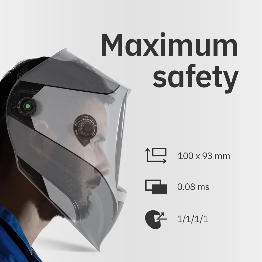 GYS, Masque de Soudage LCD SPACEVIEW 3/5-13 G AZUR True Color XXL, Teinte 3/5>13, Champ de Vision 100x93mm, Assombrissement Auto 0,08ms, Classe Optique 1/1/1/1, pour MMA, TIG, MIG/MAG & Meulage