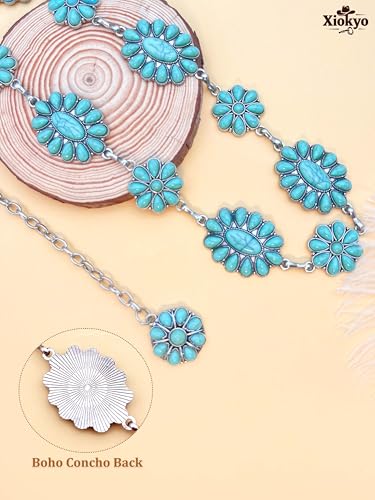 Image of Turquoise Chain Belt for Women, Western Cowgirl Concho Belt | Turquoise Concho Accents with Silver Chains for Western, Cowgirl, Rodeo, Festival and Denim Looks