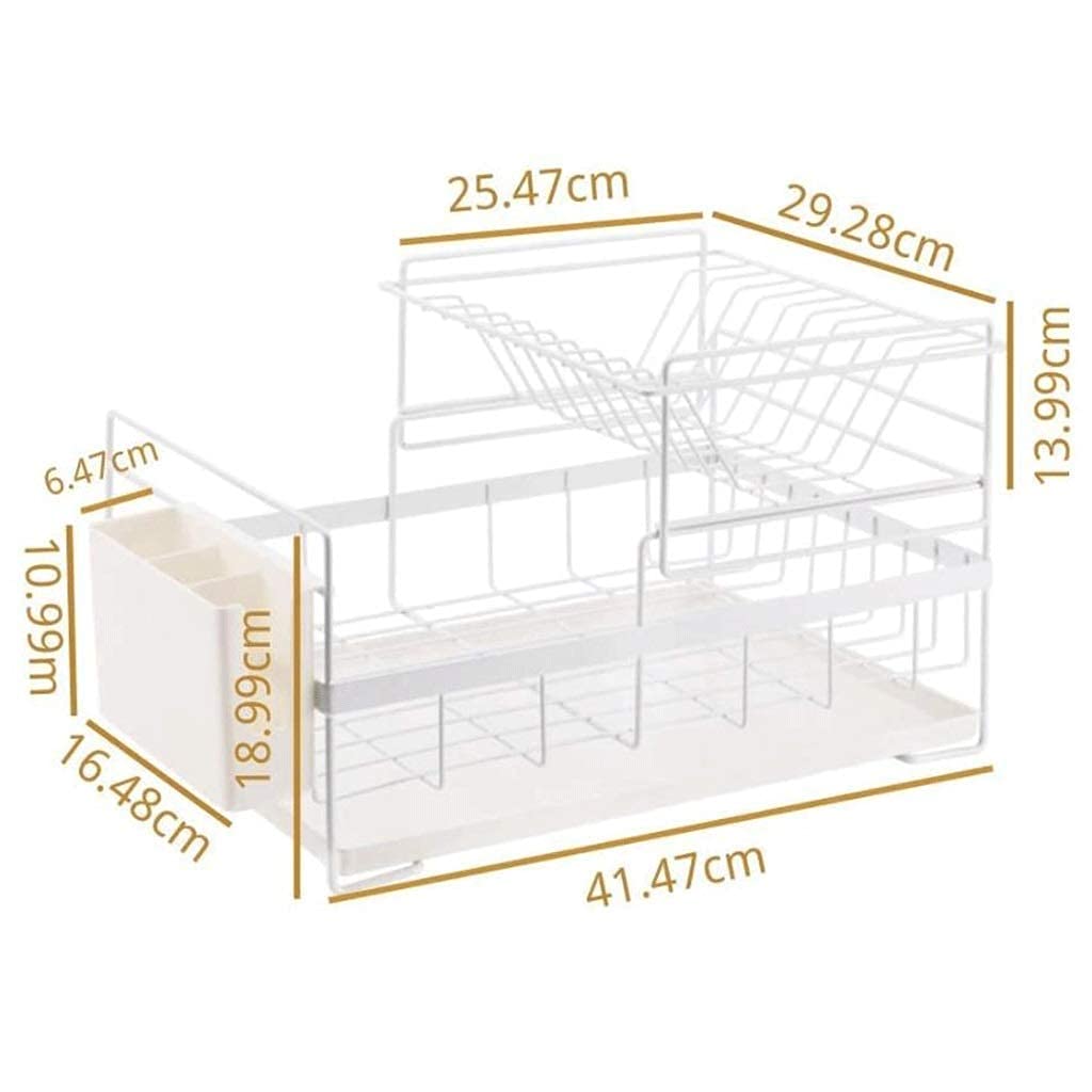 Escurreplatos Rejilla para secar Platos Rejilla para secar Platos de Cocina Capas Dobles Desmontables con Bandeja de Goteo Soporte para Utensilios En