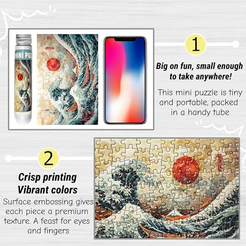 Mini rompecabezas para adultos de 150 piezas con ilustración retro japonesa, pequeño rompecabezas desafiante, 6x4 pulgadas, set de 3 miniatura 3