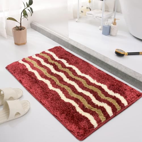 Image of Luxe Home Bath Mat Belgium - 38x58 cm - Bathroom Mat - Cherry - Super Soft Microfiber, Anti Slip Backing, Washable - Perfect for Home, Bedroom, Kitchen