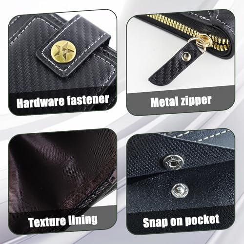 Image of Men Wallet, Vintage PU Leather Multi-Card Zipper Wallet with 8 Card Slots and Coin Pocket Large Capacity Buckle Credit Card Holder Wallet with Zipper (B, Black)