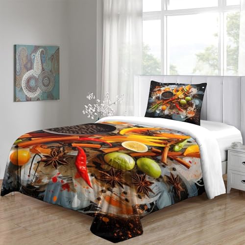 Funda nórdica 3D de ingredientes alimentarios y microfibra suave para cama single 135x200cm 5