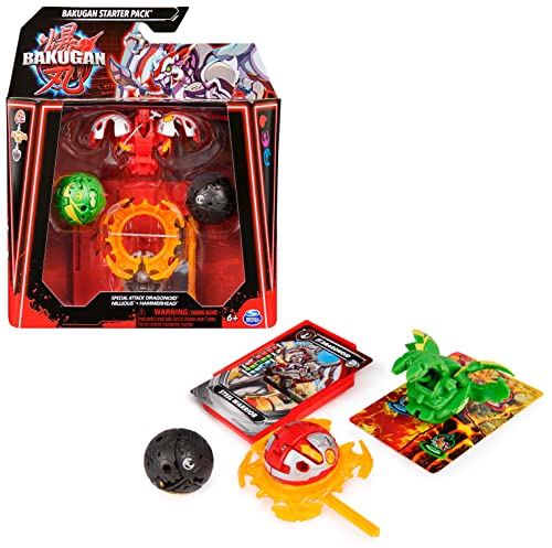 Bakugan Starter 3-Pack, Special Attack Dragonoid, Nillious, Hammerhead Customizable Spinning Action Figures and Trading Cards, Kids Toys for Boys and Girls 6 and up