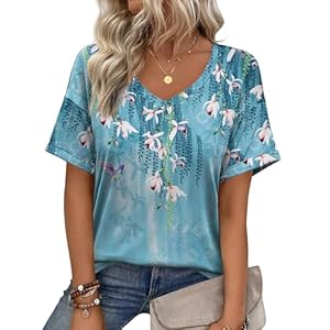 Zeagoo Womens Summer Tops Short Sleeve Casual Shirts Floral Tee Trendy 2025 Basics V Neck Plain Tshirt