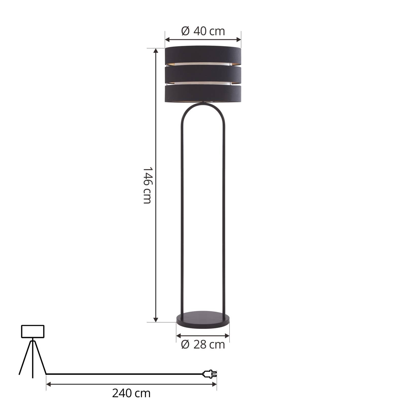 Lindby vloerlamp Birta, zwart/naturel, plank, rotan
