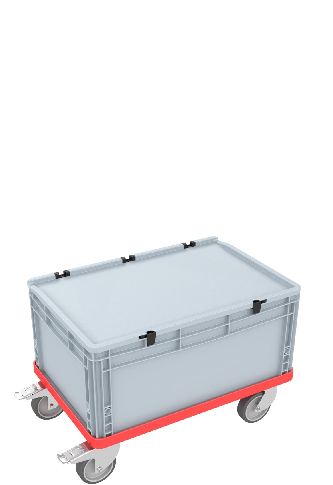 Auer Packaging Transportroller rot mit Gummirädern und Feststellbremse für Euroboxen bis 600 mm x 400 mm