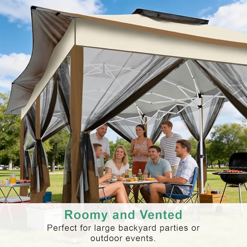 Image of COBIZI 12x20 Pop up Canopy Tent - Gazebo, Party Tents for Parties, Carpas para Fiestas, Large Outdoor Popup Patio Screened Gazebos, Shelter Tents with Net for Backyard, Commercial,Brown